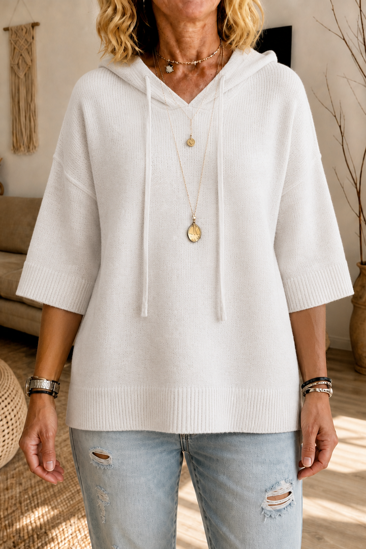 Loungel – Distressed Open-Knit Drawstring Hoodie