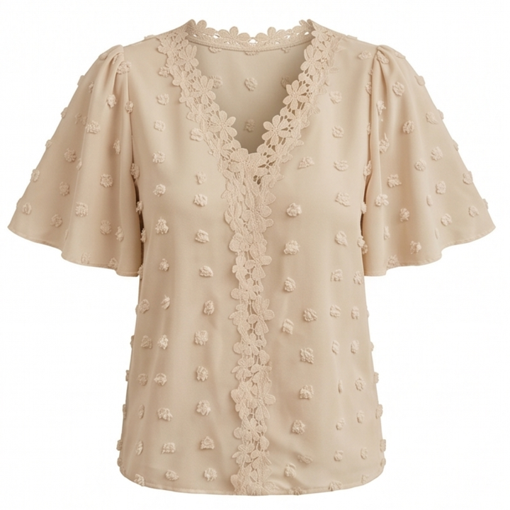 Florenza™ Jacquard Crochet-Lace V-Neck Blouse