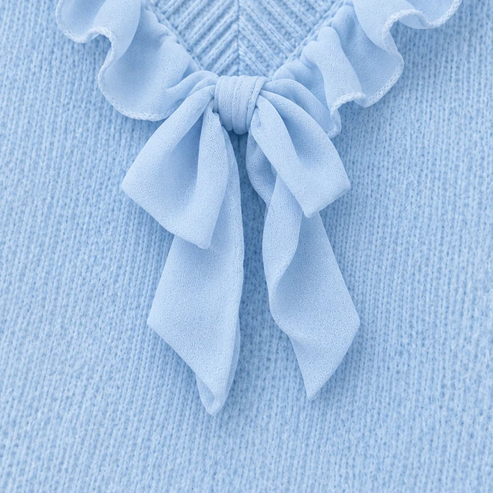 Chiffonelle – Bow-Front Ruffle-V-Neck Knit Top