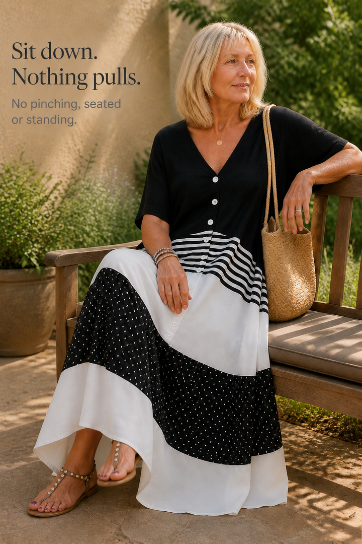 Lineluxe – V-Neck Button-Up Flowy Maxi Dress