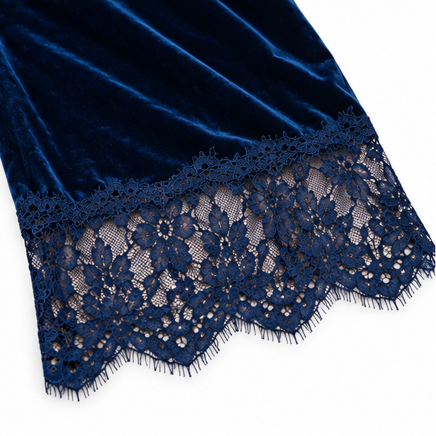 Veloura – Deep V Velvet Lace-Sleeve Mermaid Midi Dress