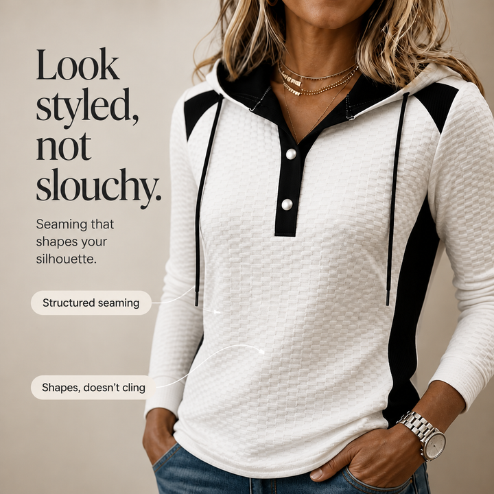 Wearbella – Waffle-Knit Colorblock Button V-Neck Hoodie