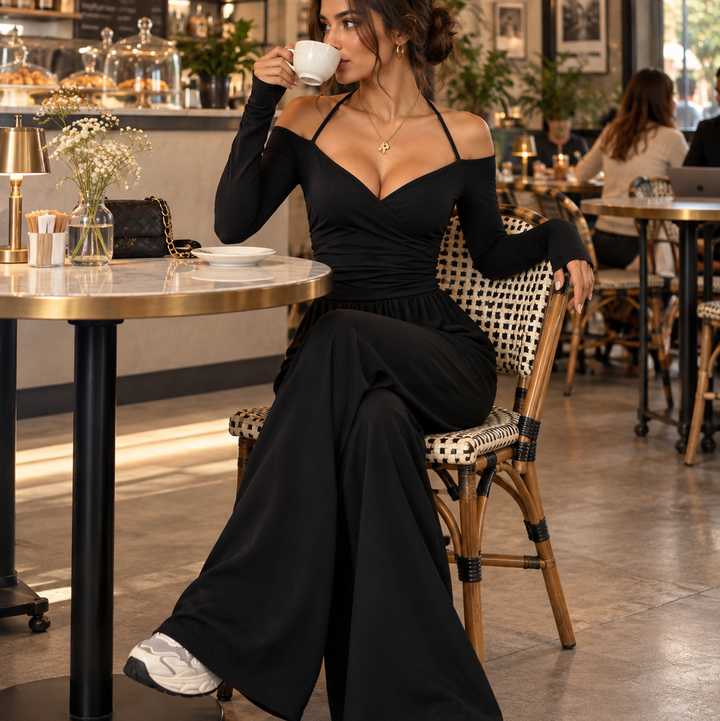 Elara – Off-Shoulder Wrap Wide-Leg Jumpsuit