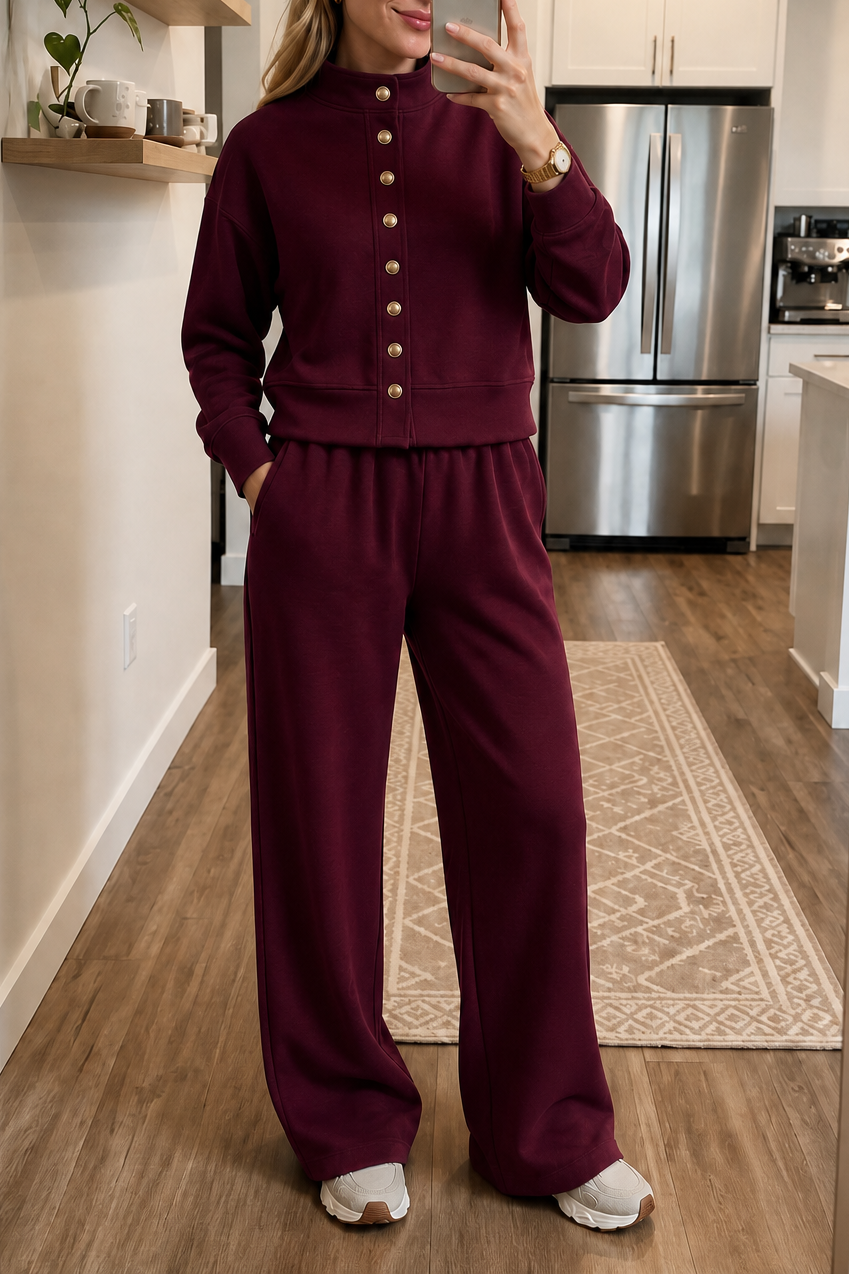 Wideline – Button-Down Cardigan And Wide-Leg Pants Set