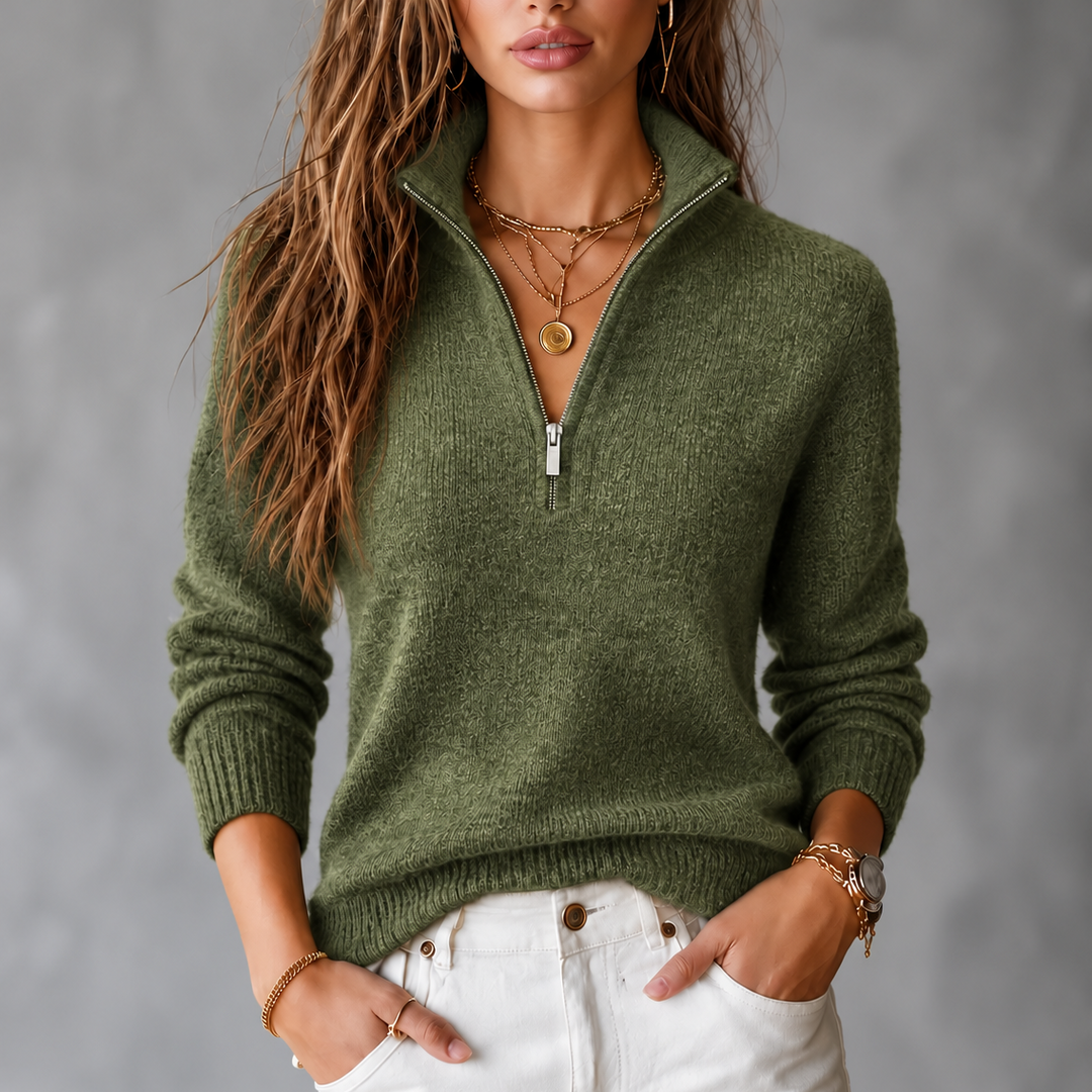 ElevenOra – Half-Zip Collar Textured Knit Sweater