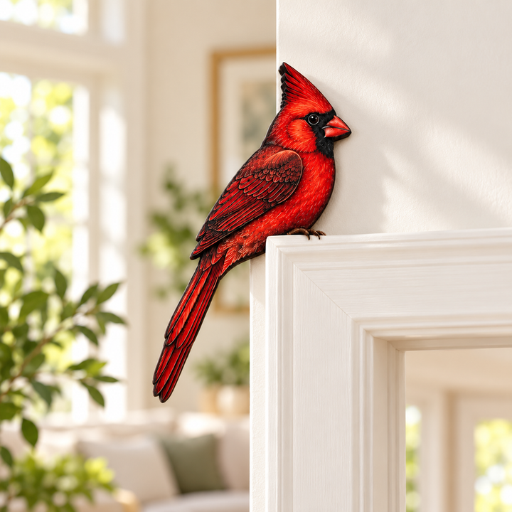 Perch & Feather – Cardinal Branch Metal Bird Décor