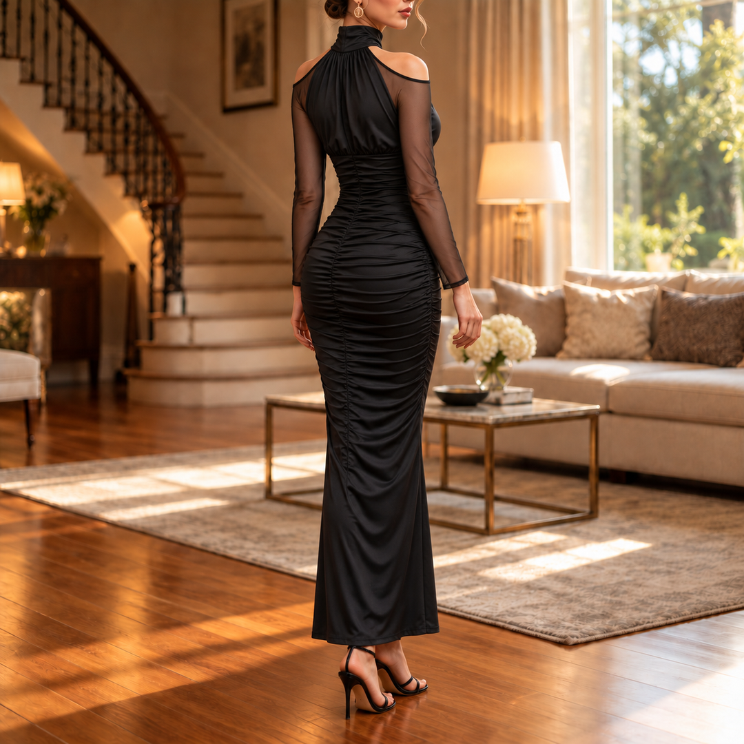 Elarian – Sheer Cold-Shoulder Mermaid Gown