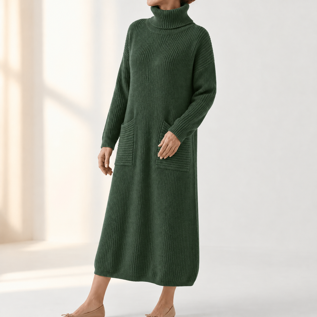 Velara – Women's Relaxed Turtleneck Sweater Dress with Pockets