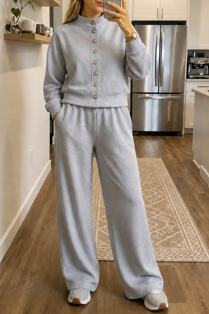Wideline – Button-Down Cardigan And Wide-Leg Pants Set