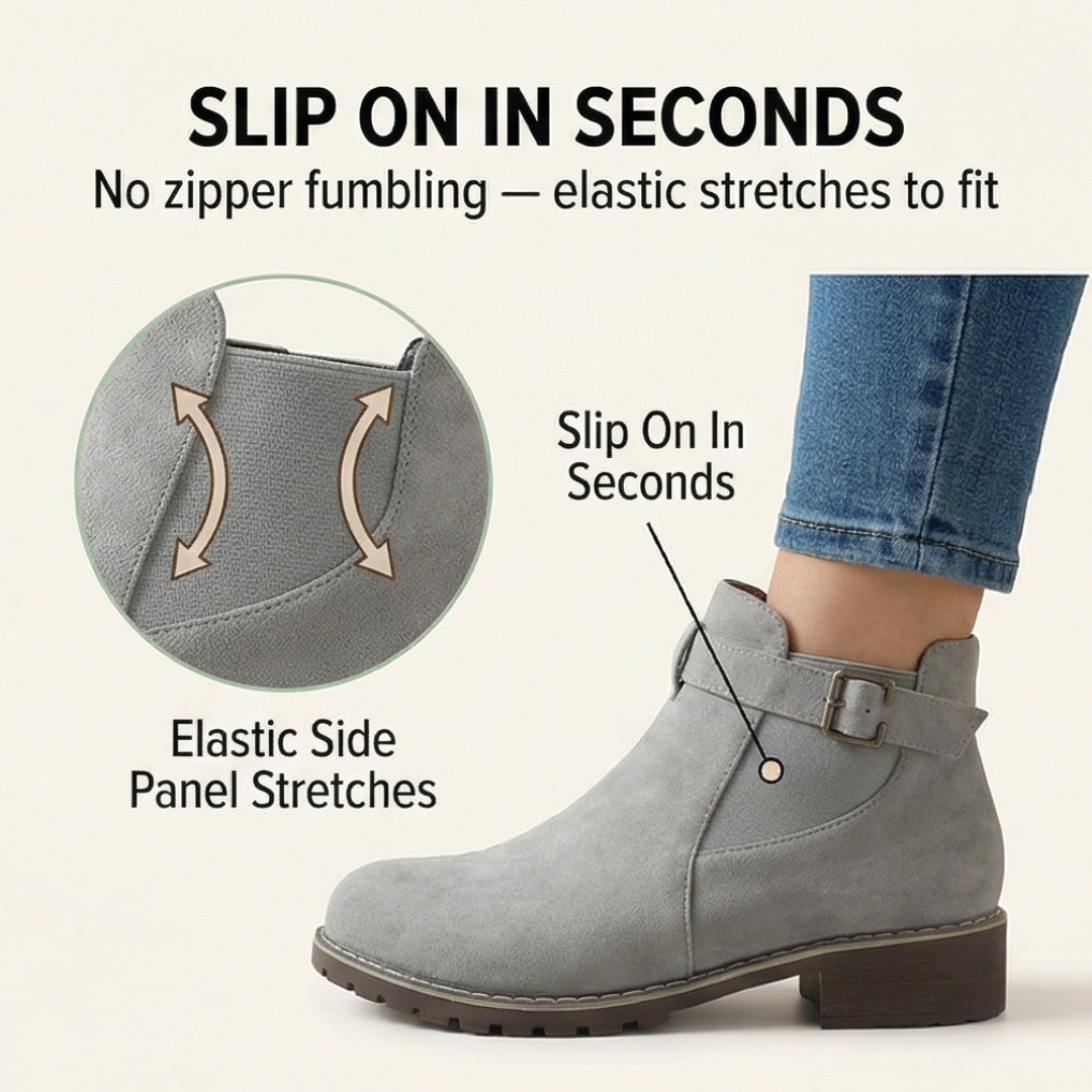 Stridella™ – Suede Look Buckle Ankle Booties