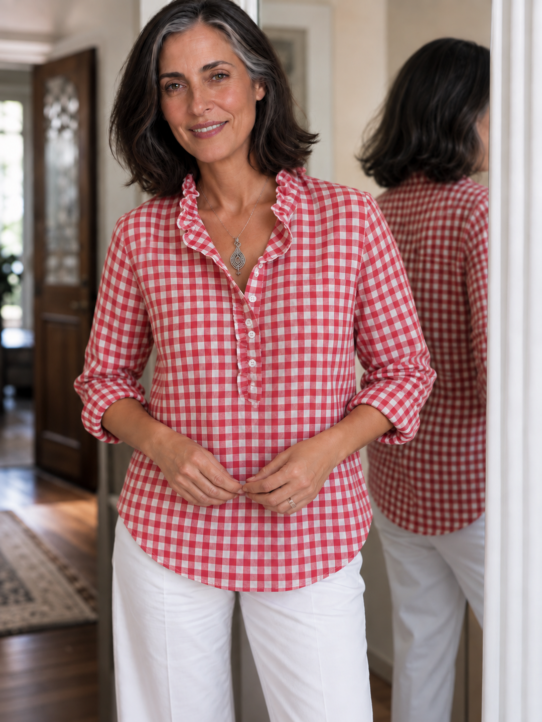 Rufina – Ruffled Collar Checked Print Blouse