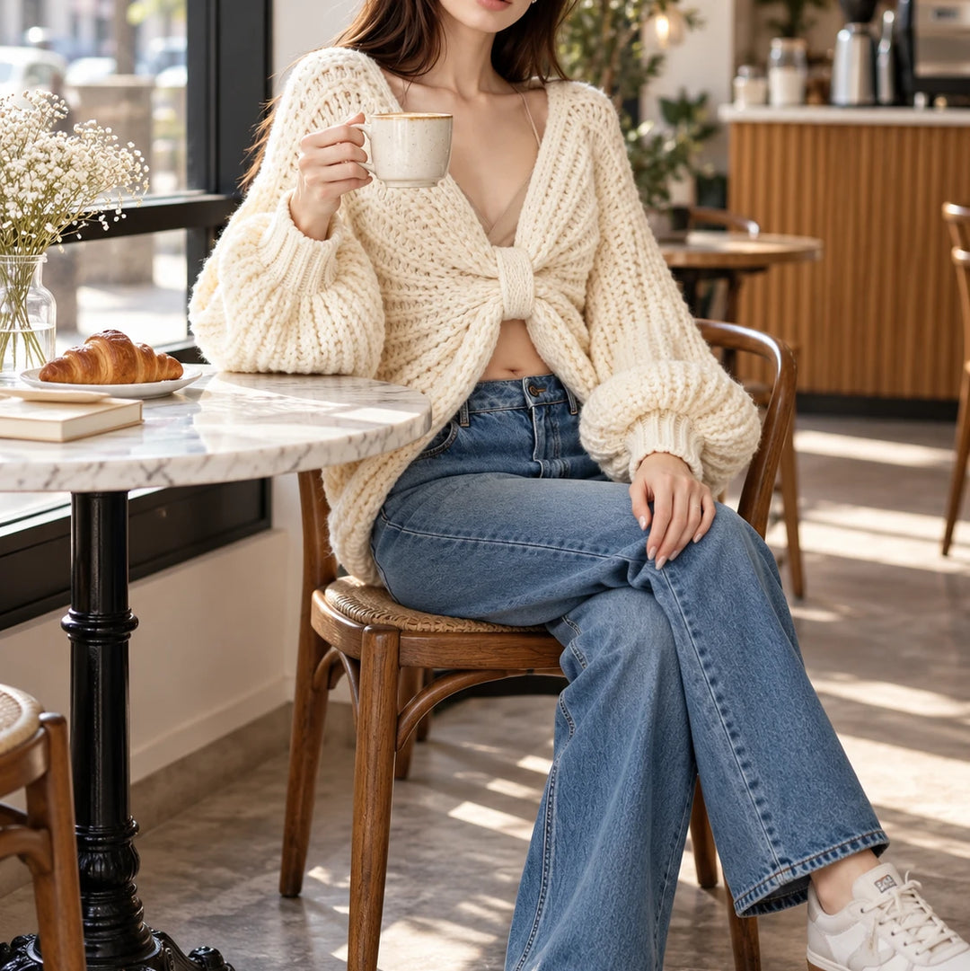 Twistly – Twist-Front Batwing Sleeve Cardigan