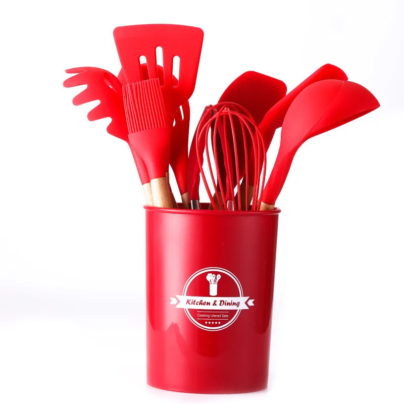 Culinara™ – 12 Piece Silicone Kitchen Set with Wooden Handles