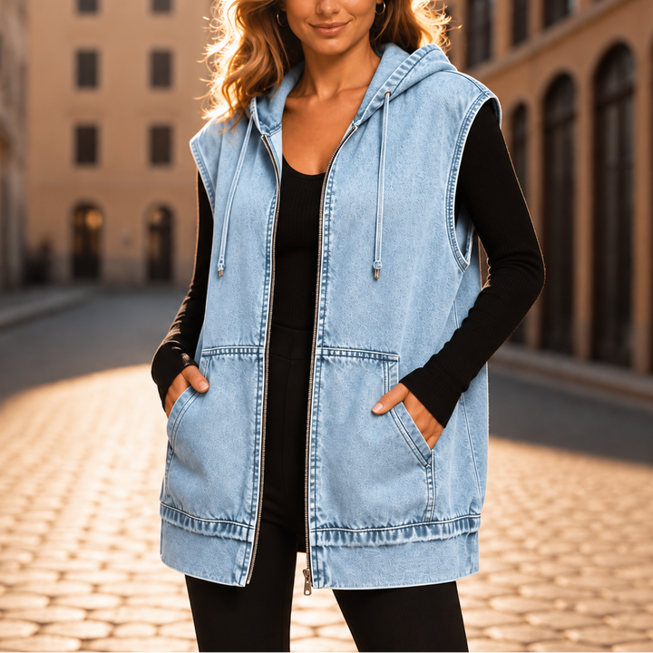 Wearbella – Oversized Hooded Denim-Look Vest