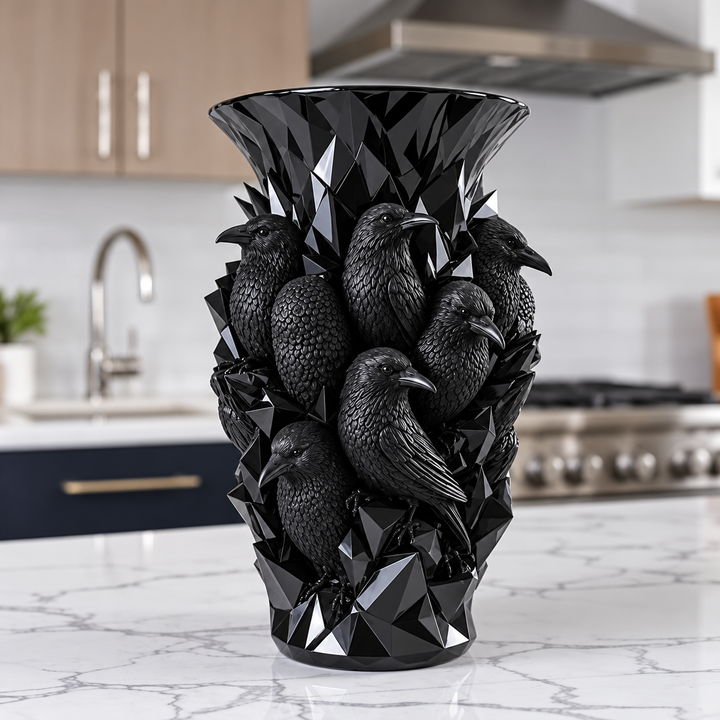 Ravenora – Sculpted Raven And Skull Decorative Vase