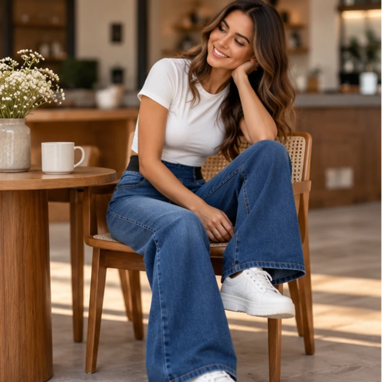 Easewide – High-Waisted Wide-Leg Stretch Jeans