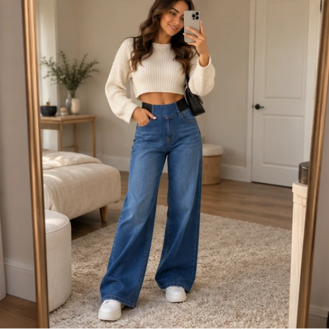 Easewide – High-Waisted Wide-Leg Stretch Jeans