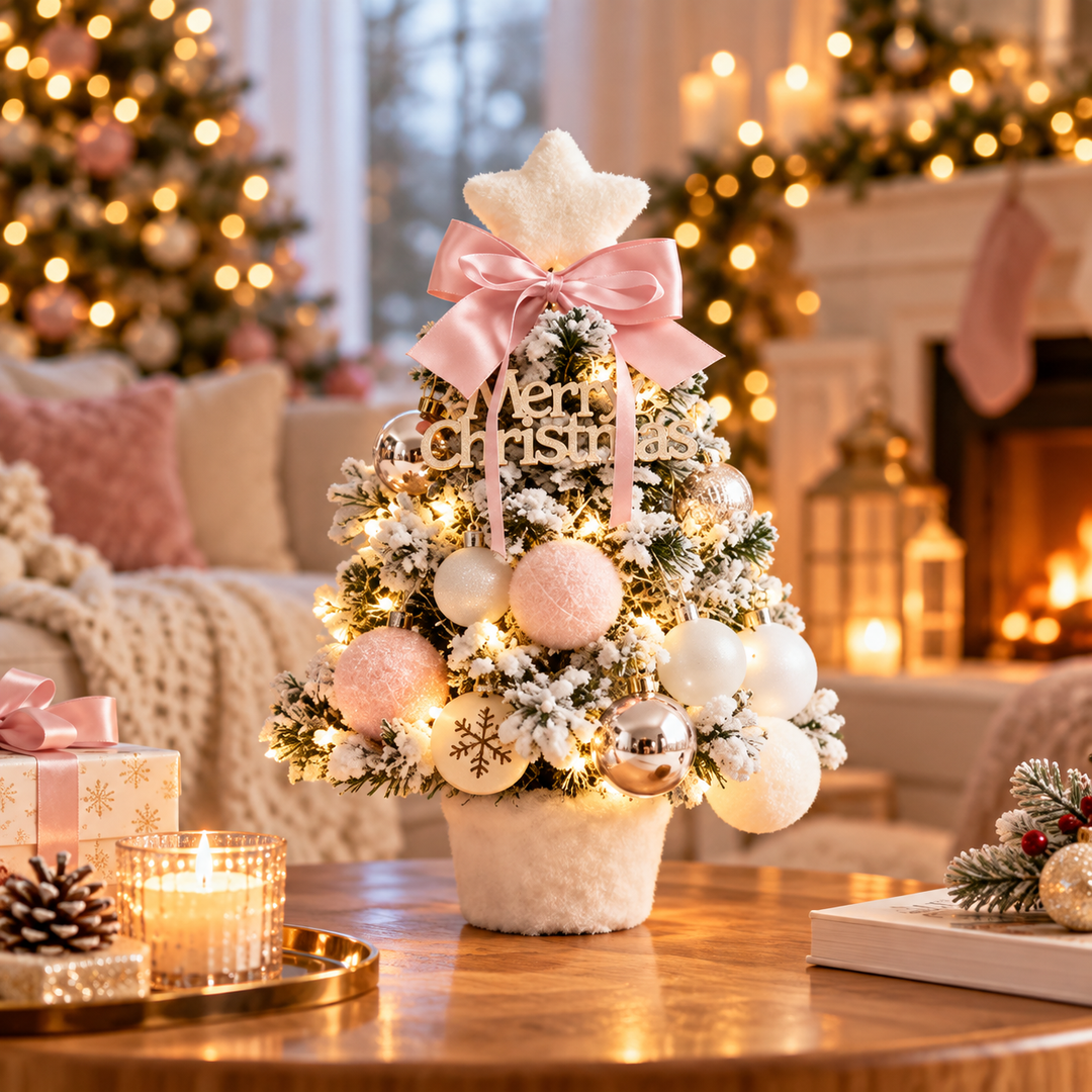 Everpine – Pre-Decorated Snow-Flocked Tabletop Christmas Tree