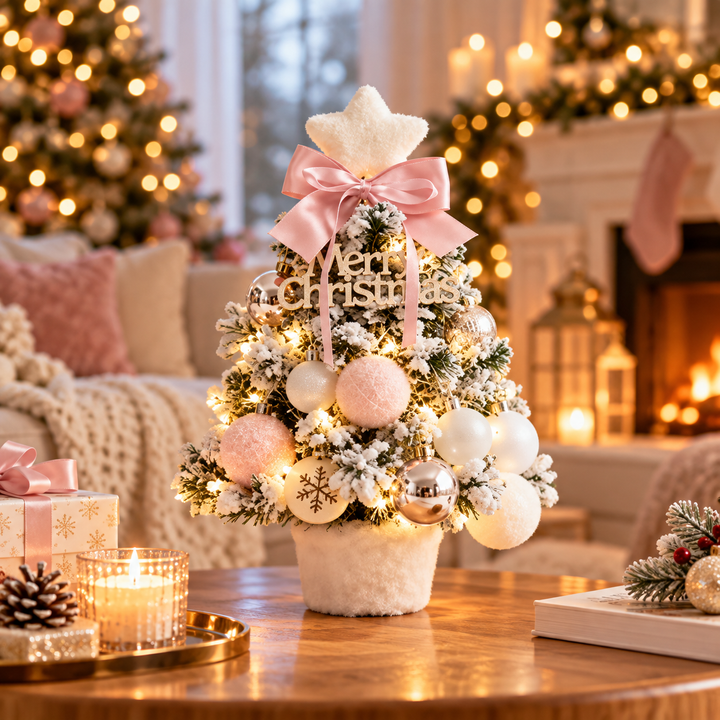 Everpine – Pre-Decorated Snow-Flocked Tabletop Christmas Tree