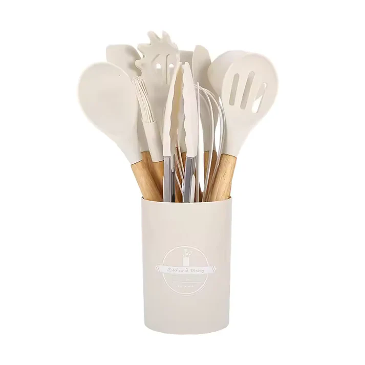 Culinara™ – 12 Piece Silicone Kitchen Set with Wooden Handles