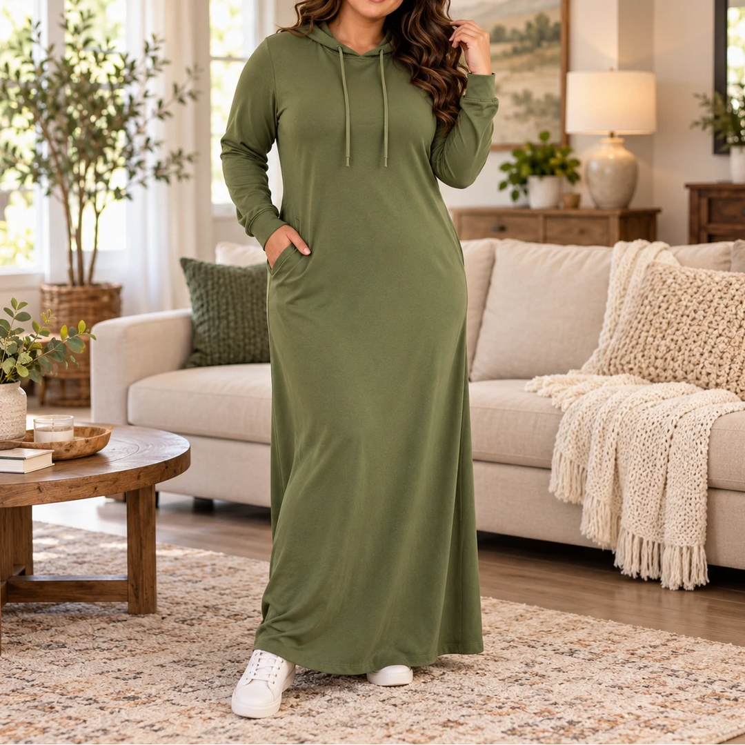Easehaven – Hooded Pocket Knit Maxi Dress