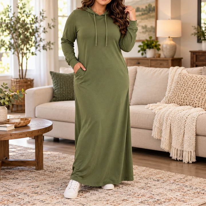 Easehaven – Hooded Pocket Knit Maxi Dress