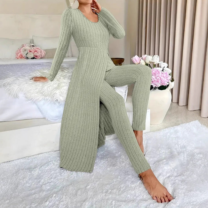 Wearbella – Ribbed Longline Top And Slim Pants Set