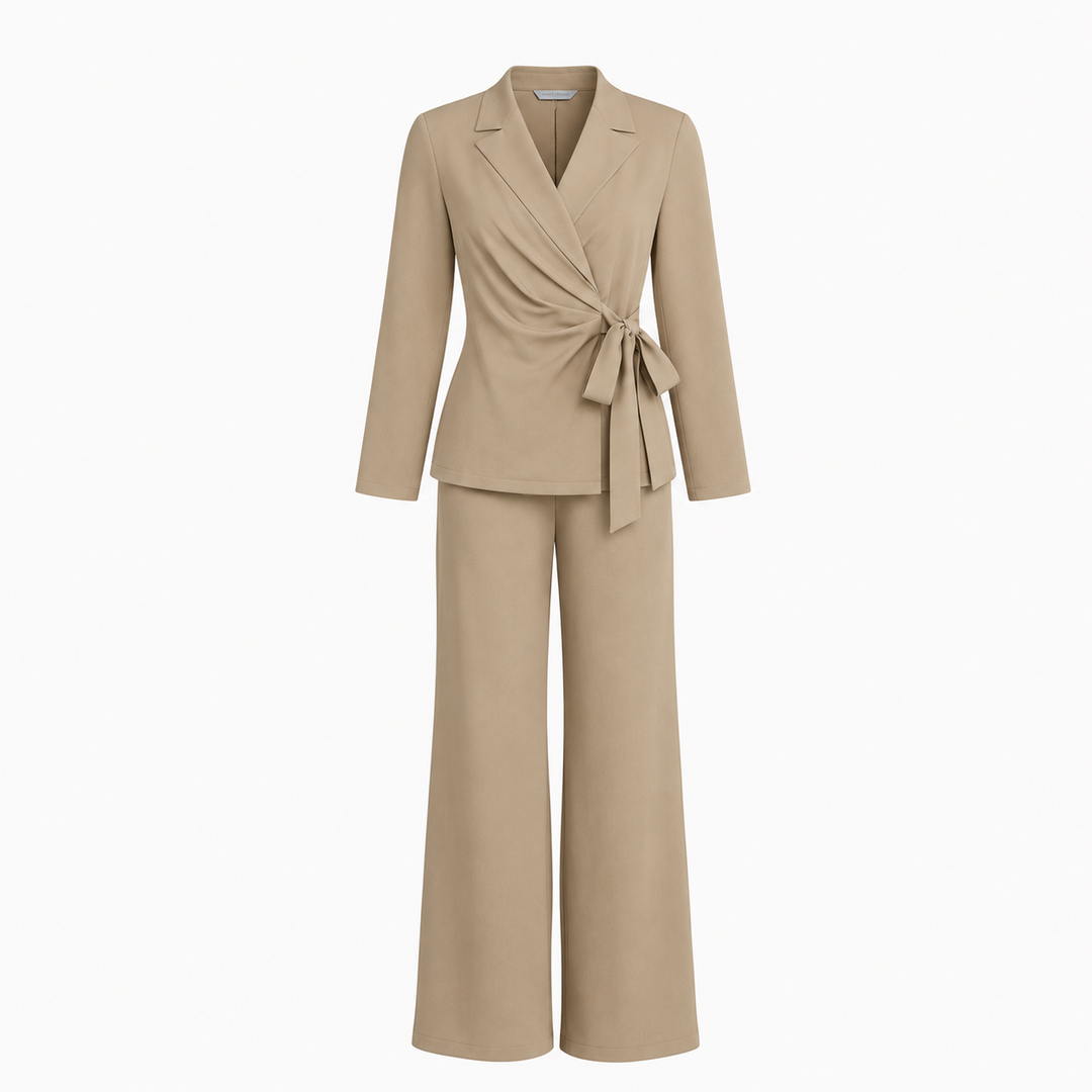Ellara – Wrap Tie Blazer & Wide Leg Pants Set