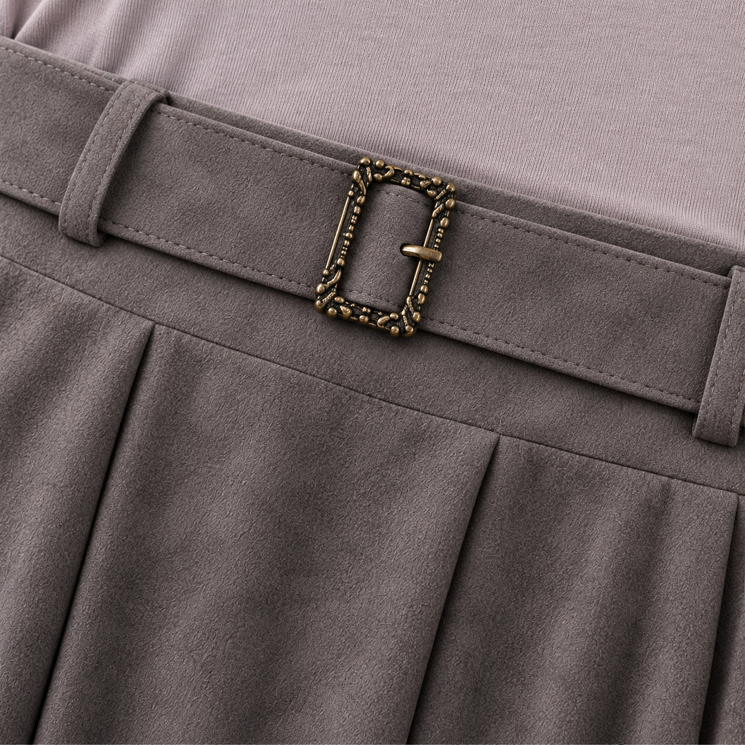 Sienna Fold – Asymmetrical Pleated Faux-Suede Skirt Set