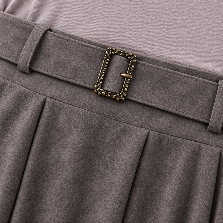 Sienna Fold – Asymmetrical Pleated Faux-Suede Skirt Set