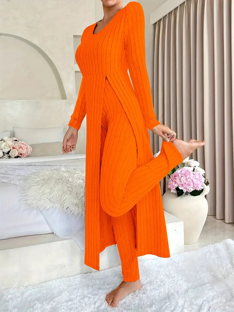 Wearbella – Ribbed Longline Top And Slim Pants Set