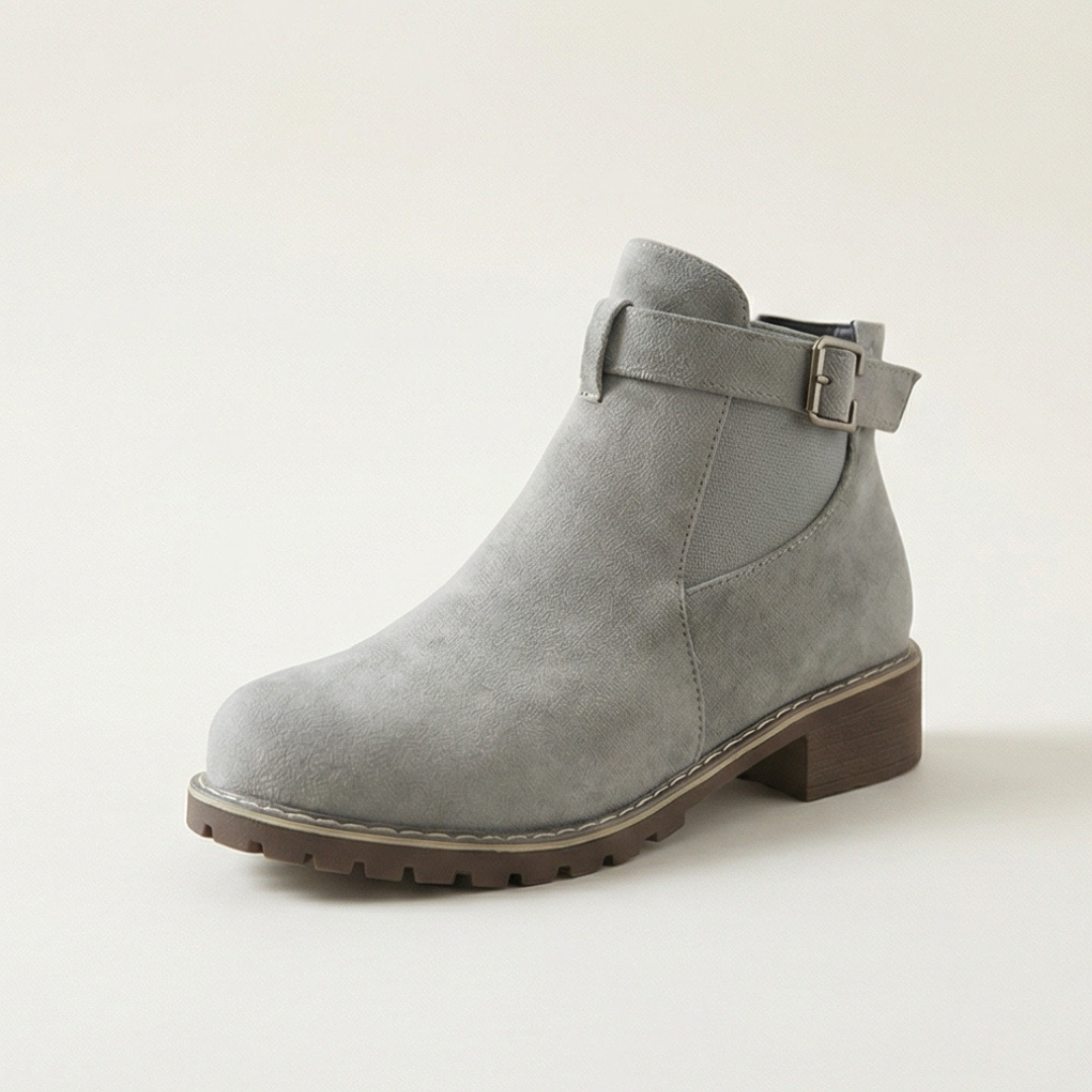 Stridella™ – Suede Look Buckle Ankle Booties