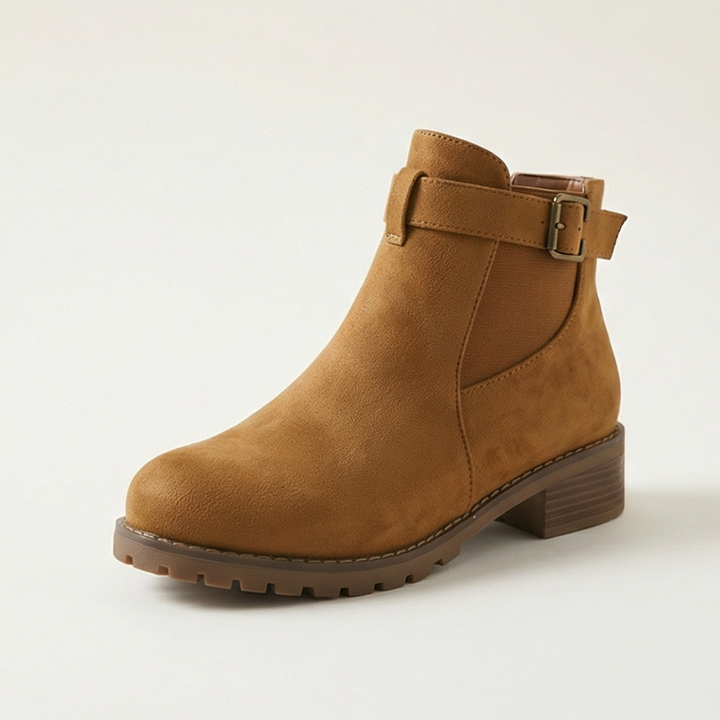 Stridella™ – Suede Look Buckle Ankle Booties
