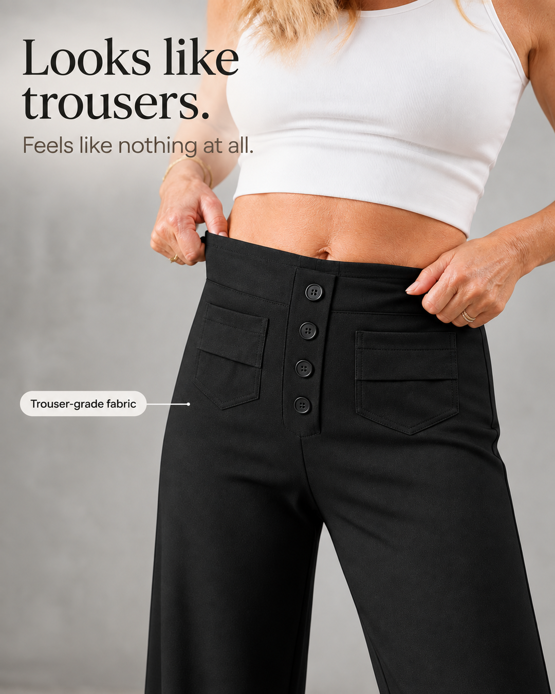 Sitwell – High Waisted Buttoned Stretch Trousers