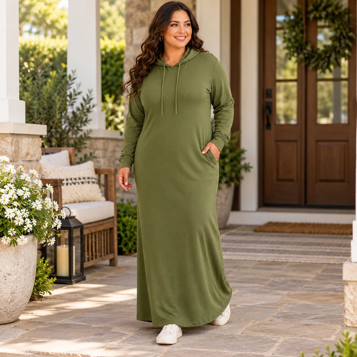 Easehaven – Hooded Pocket Knit Maxi Dress