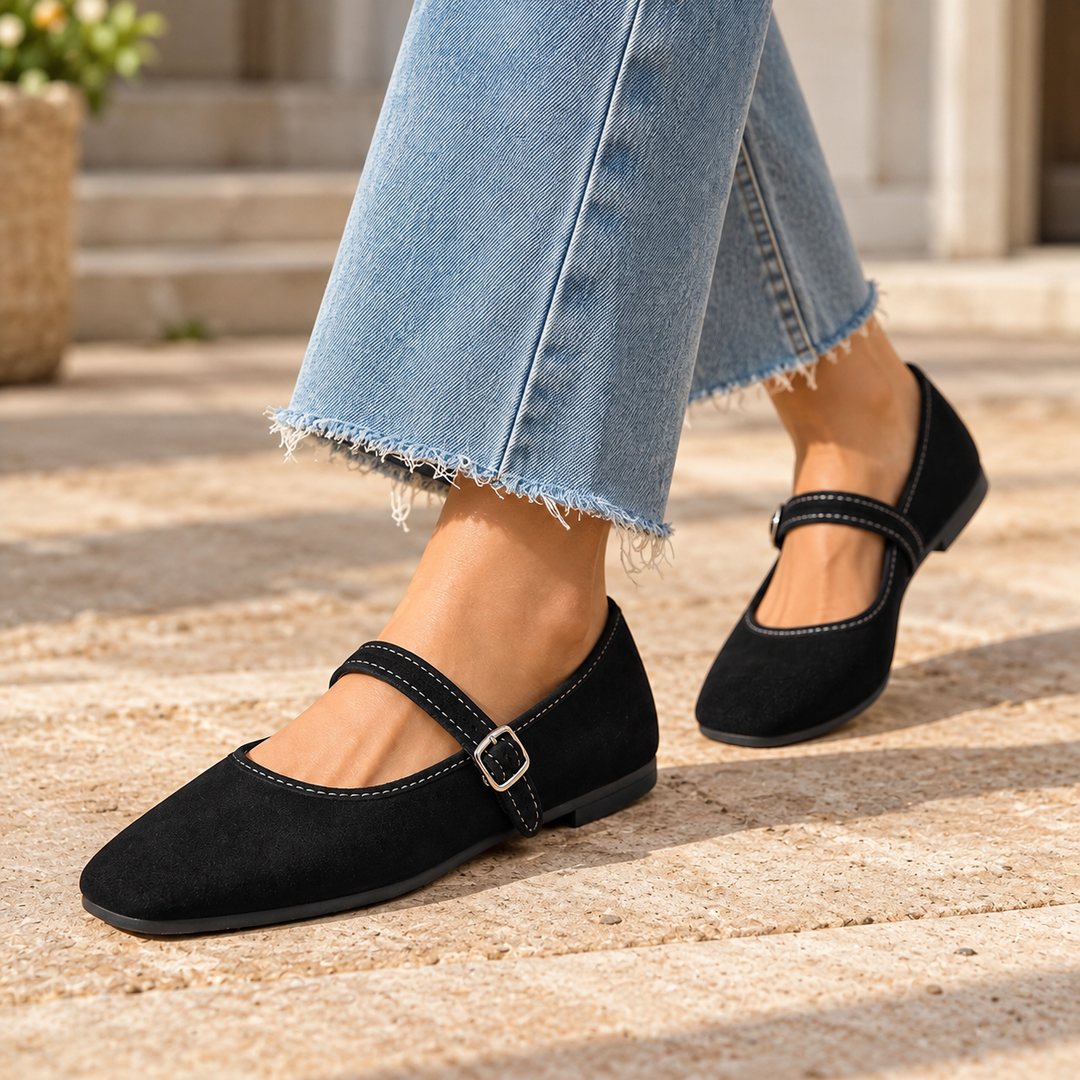 Maribelle – Square-Toe Buckle Mary Jane Flats