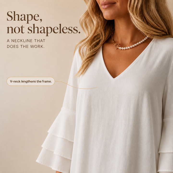 Draperly – V-Neck Ruffle-Sleeve Shift Dress
