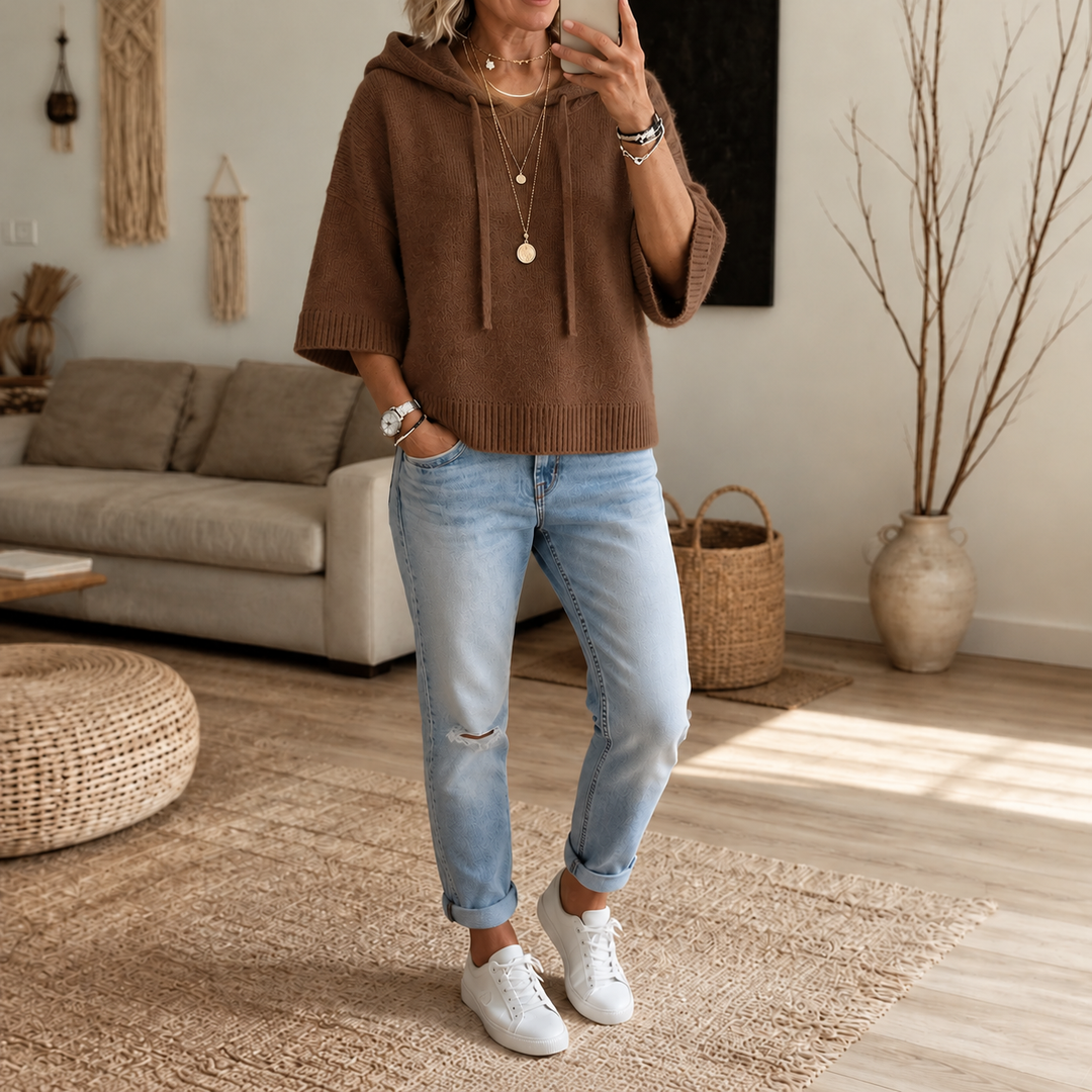 Cozelle – Frayed-Edge Open-Knit Oversized Hoodie