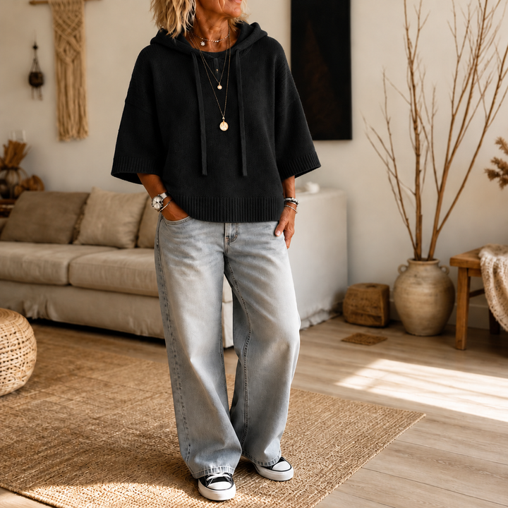 Cozelle – Frayed-Edge Open-Knit Oversized Hoodie