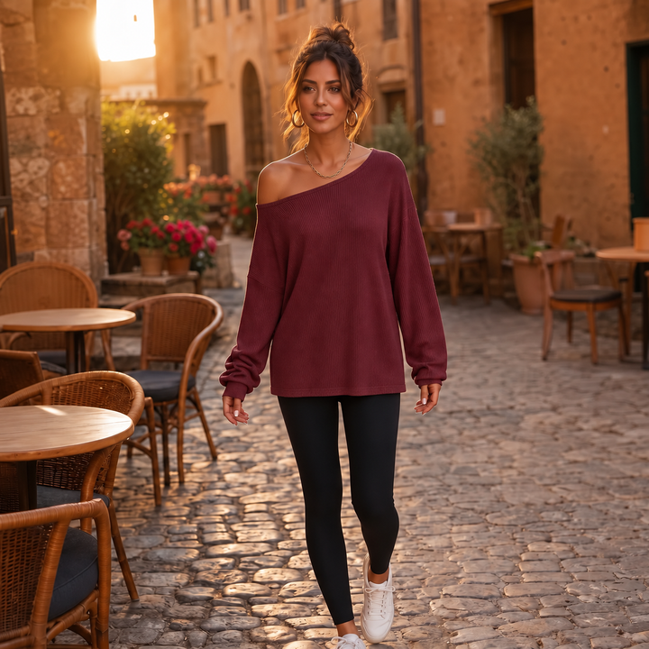 Veluna – Side-Slit Off-Shoulder Tunic Blouse