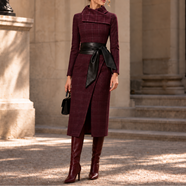 Vellora – Textured Knit Wrap Midi Dress