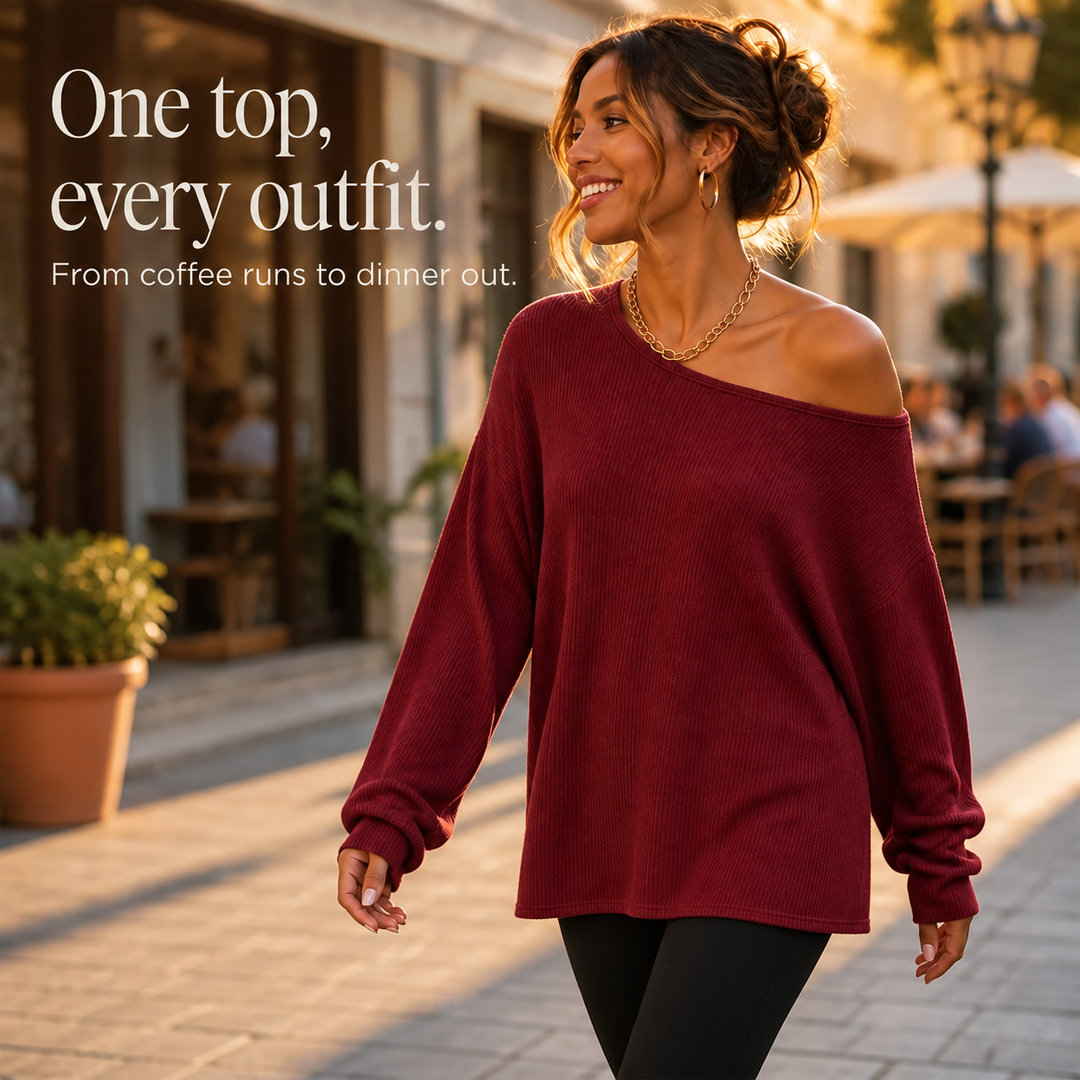 Veluna – Side-Slit Off-Shoulder Tunic Blouse