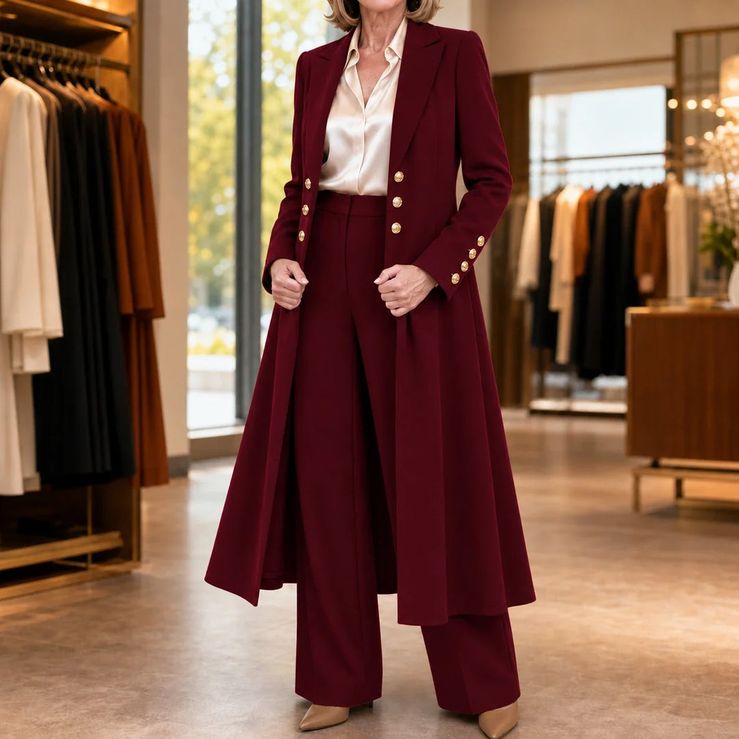 Elowen – Double-Breasted Longline Coat And Trouser Suit
