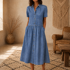 Everly – Shirt Dress with Pockets A-Line Midi Button Front