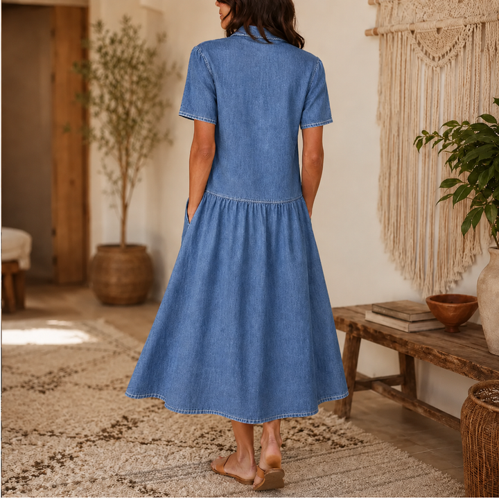 Everly – Shirt Dress with Pockets A-Line Midi Button Front