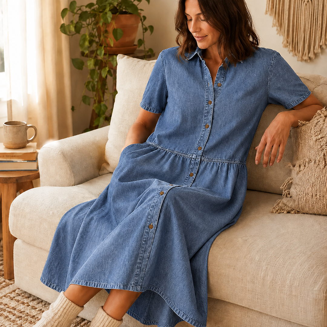 Everly – Shirt Dress with Pockets A-Line Midi Button Front
