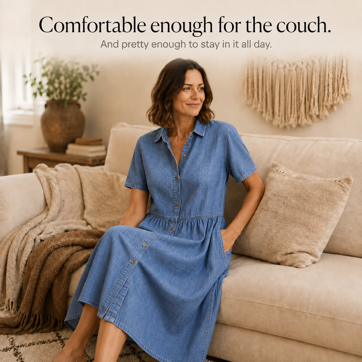 Everly – Shirt Dress with Pockets A-Line Midi Button Front