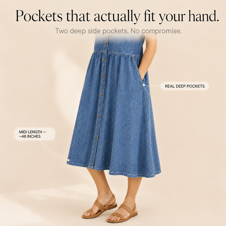 Everly – Shirt Dress with Pockets A-Line Midi Button Front