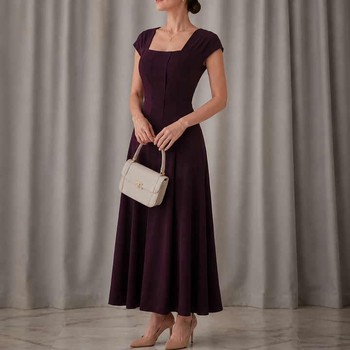 Elowyn – Square Neck A-Line Midi Dress with Sculpted Waist