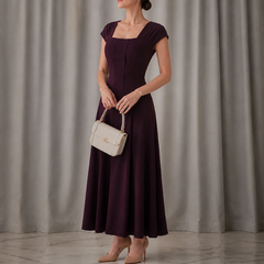 Elowyn – Square Neck A-Line Midi Dress with Sculpted Waist